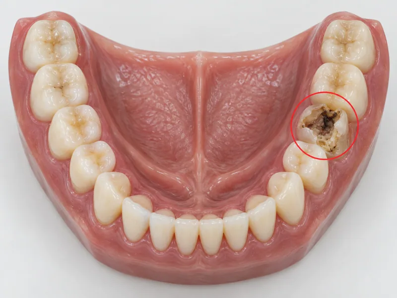 Dental model showing a failing tooth within a broader restorative treatment plan.